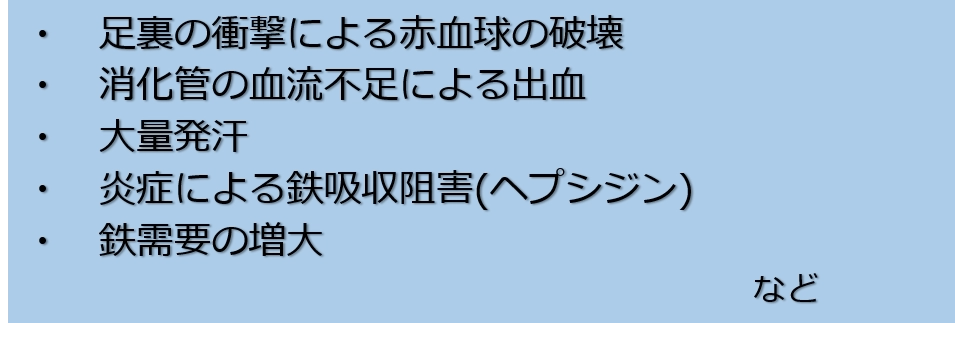 スポーツによる貧血の原因例